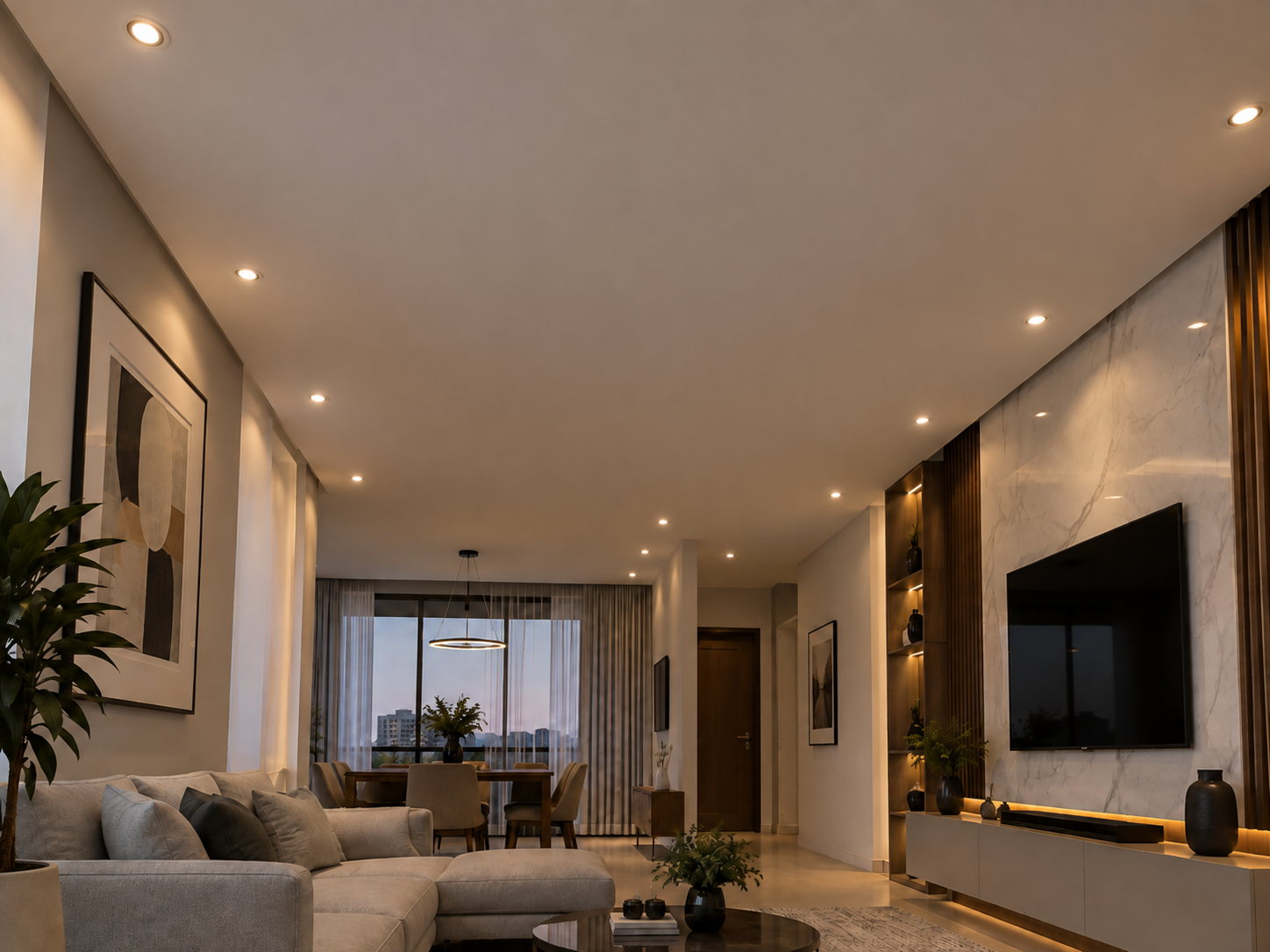 Forro de gesso plano com iluminacao embutida